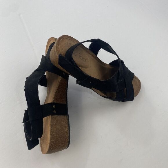 ME TOO Lola Wedges Slingbacks Open Toe Sandals Black Faux‎ Suede Size 9.5M Women - Picture 10 of 16